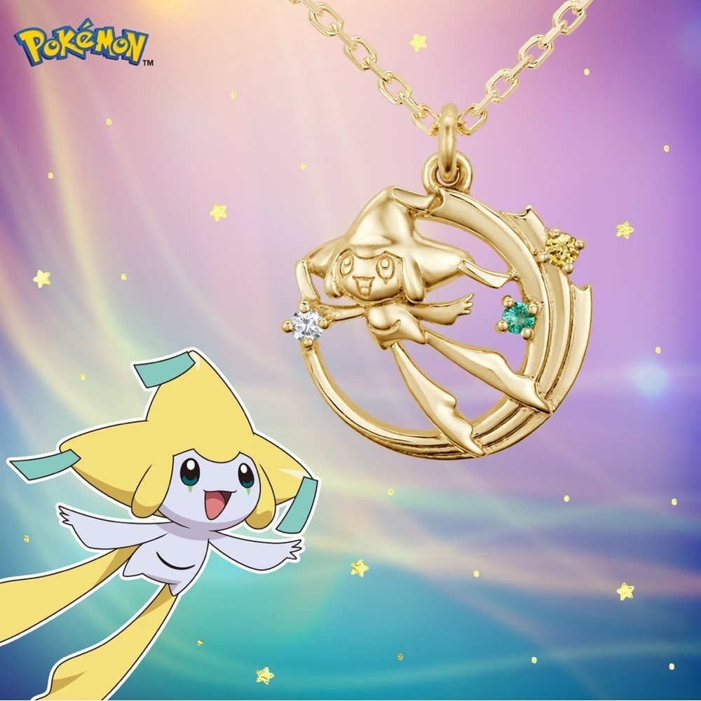 18K Gold Ovr 925 Sterling Silver Pokemon Jirachi Pendant Necklace Pocket Monster